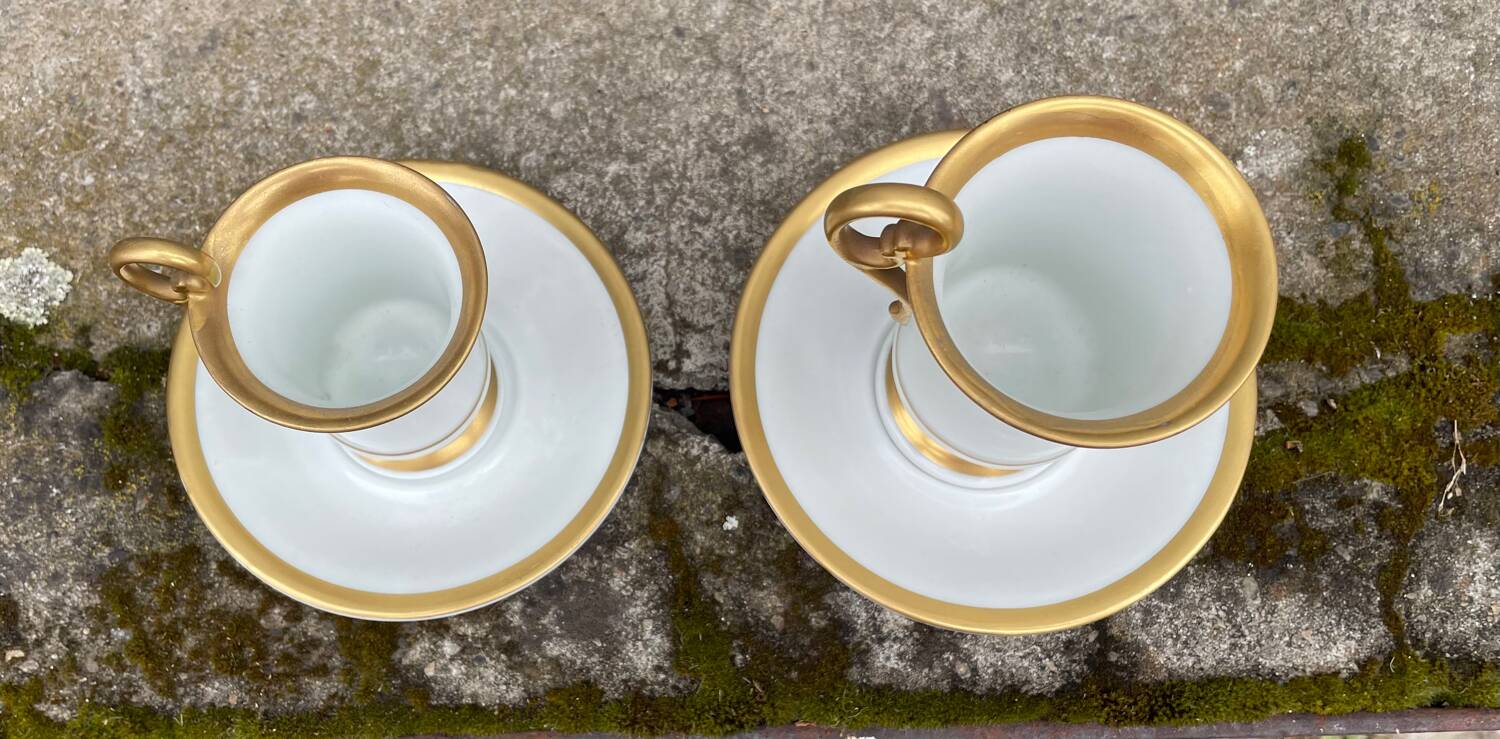 Two Limoges Porcelain Cups, White & Gold