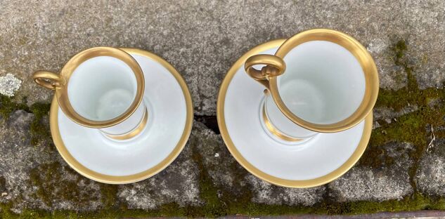 Two Limoges Porcelain Cups, White & Gold