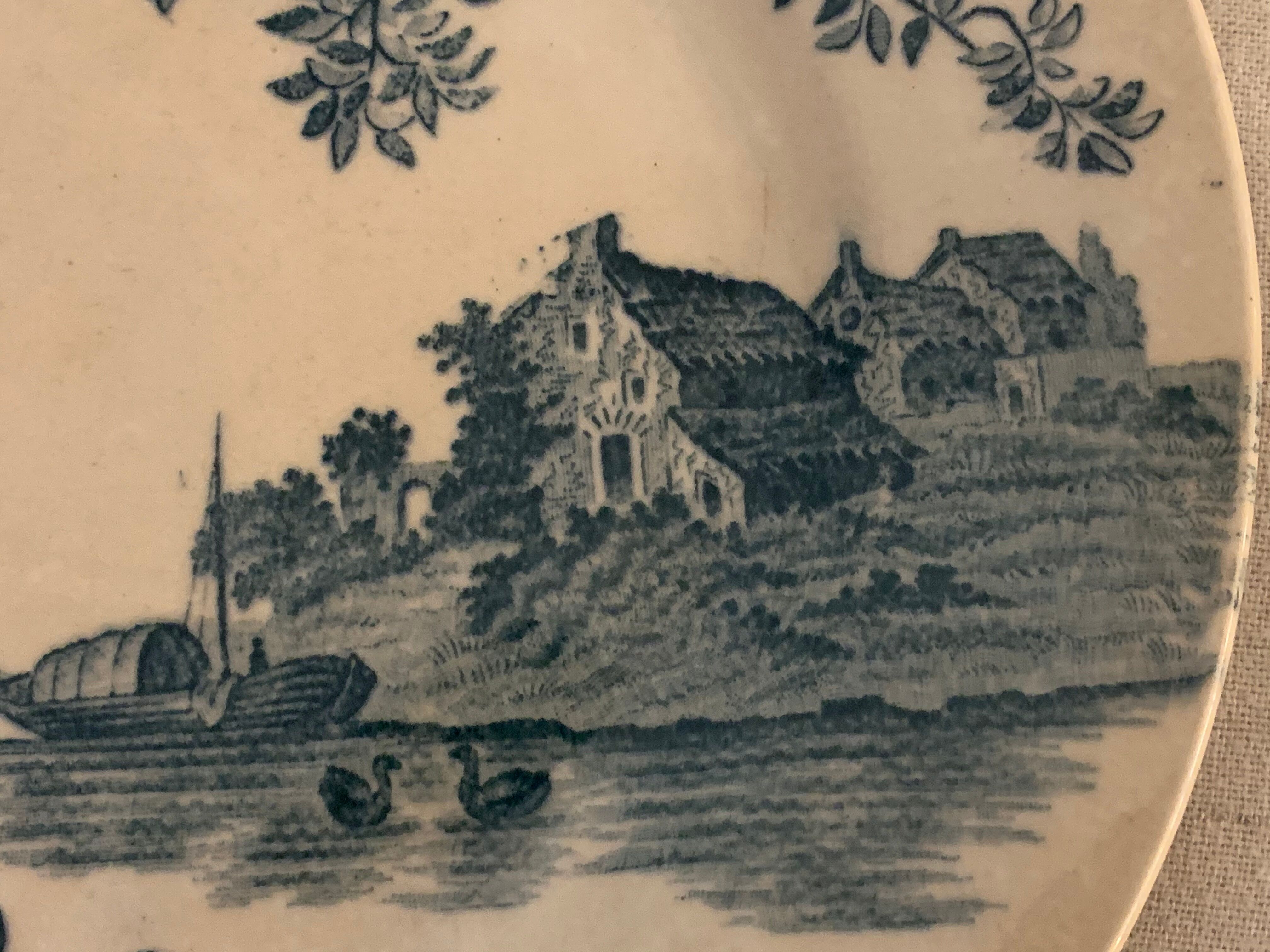 9 dessert plates old chickens, geese and pheasants blue field service Terre de Fer