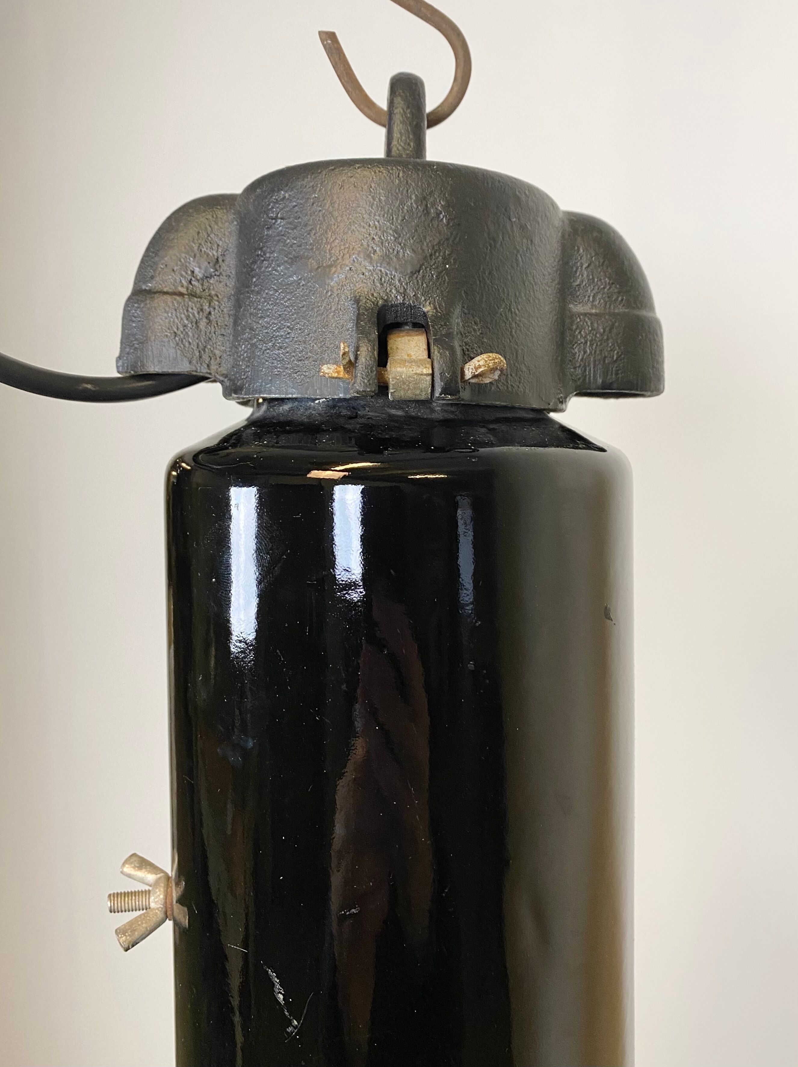 Industrial bauhaus black enamel pendant lamp, 1930s