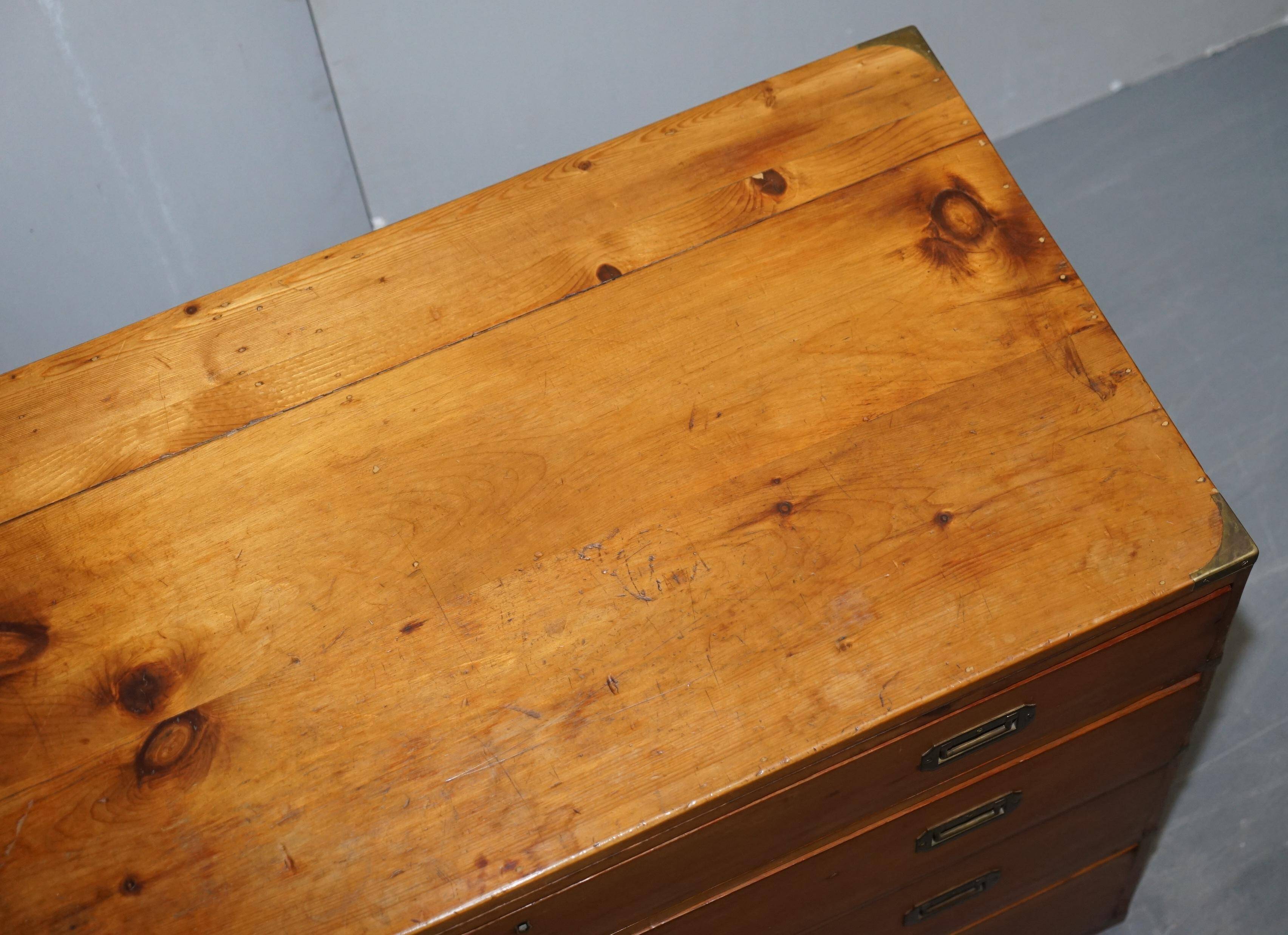 Victorian military pine commode with brass fittings.