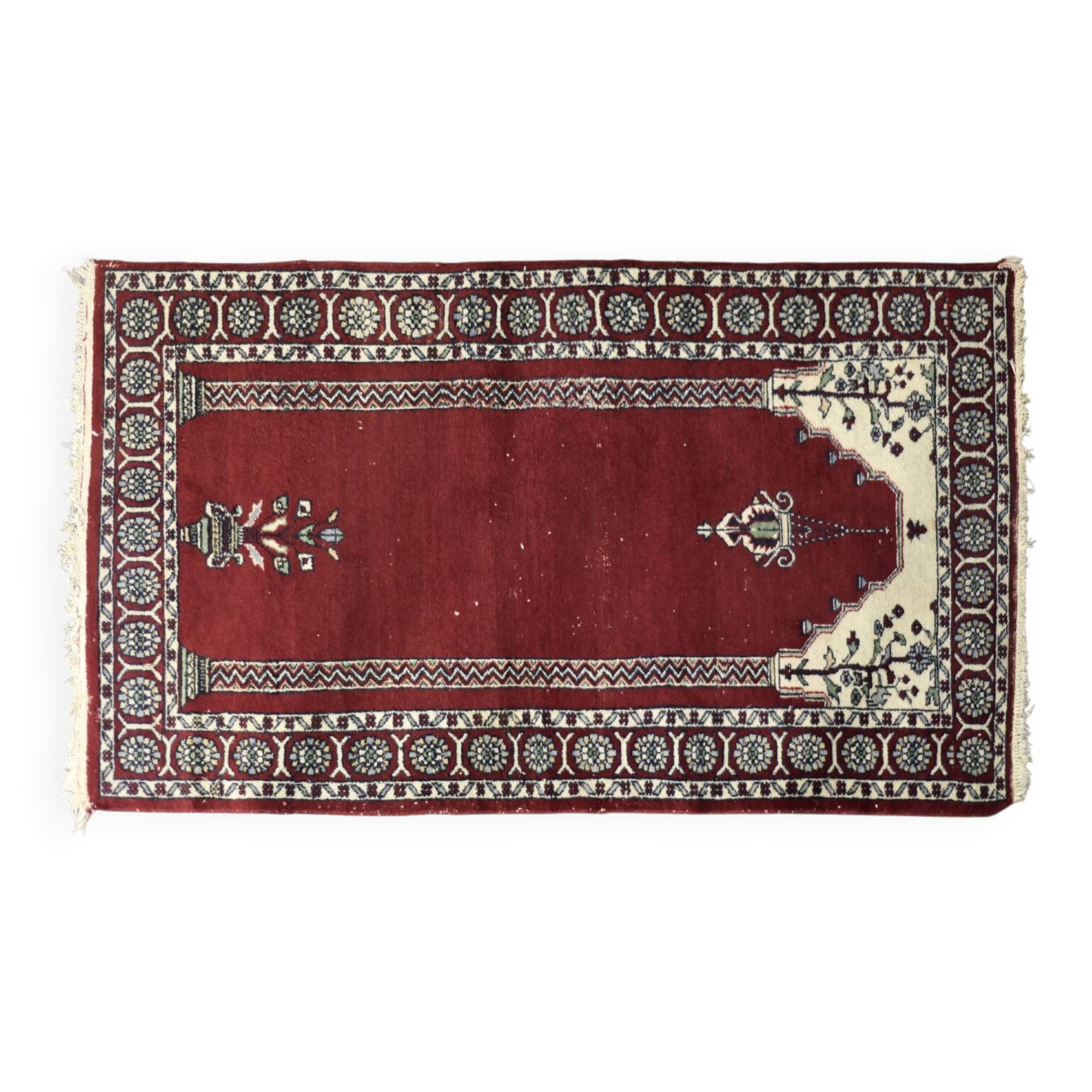 Vintage Hand-Woven Oriental Pakistani Mihrab Prayer Rug, 1960s