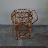 Mid-century Italian Bamboo and Rattan Round Bar Cart