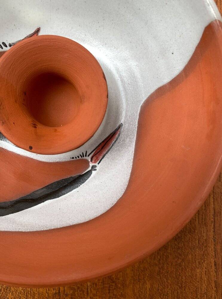 Workshop pottery candlestick from mid-century German with bird motif by Töpferei Bücking Börnsen, 1960s.