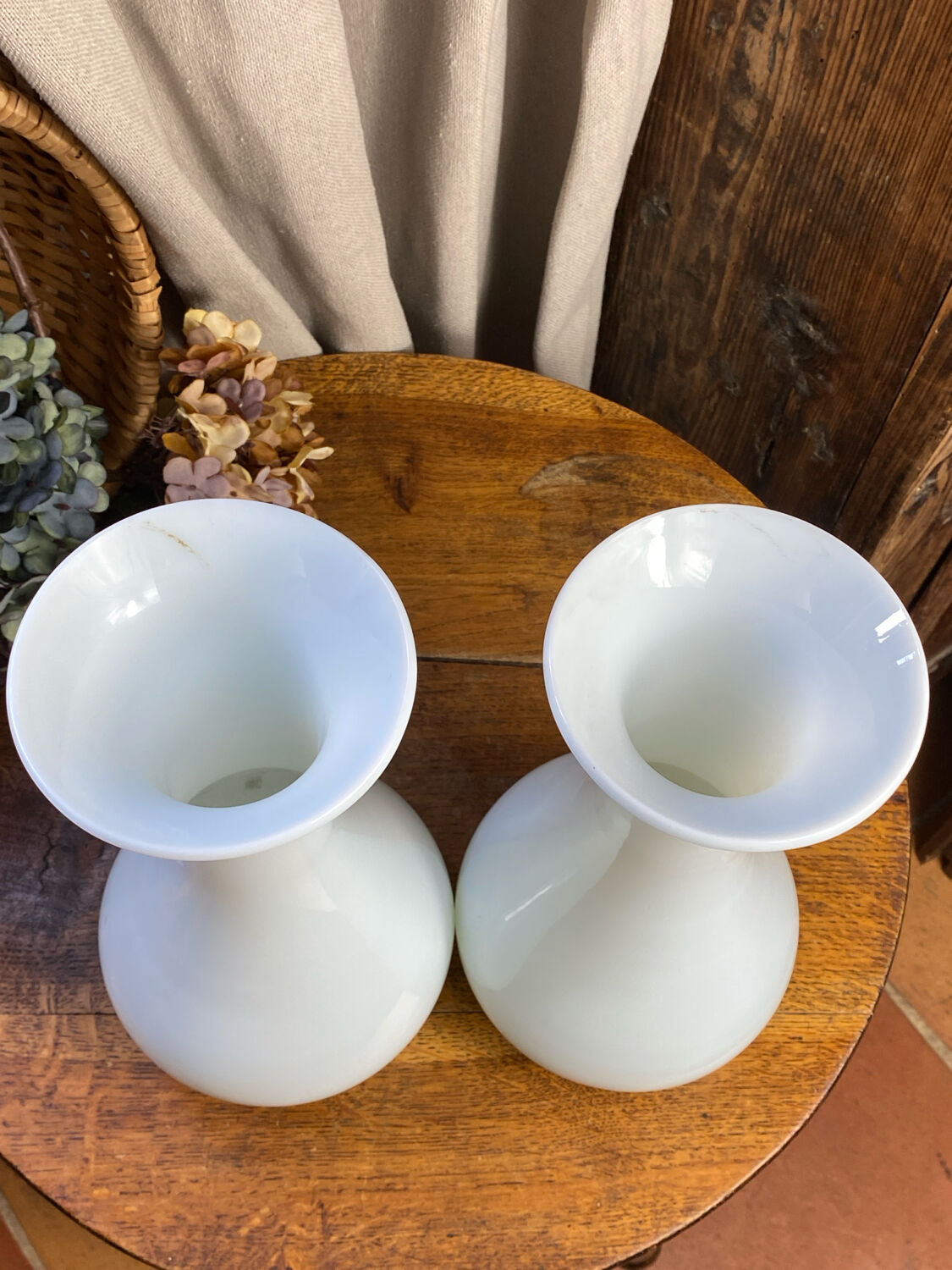 Pair of white opaline vases