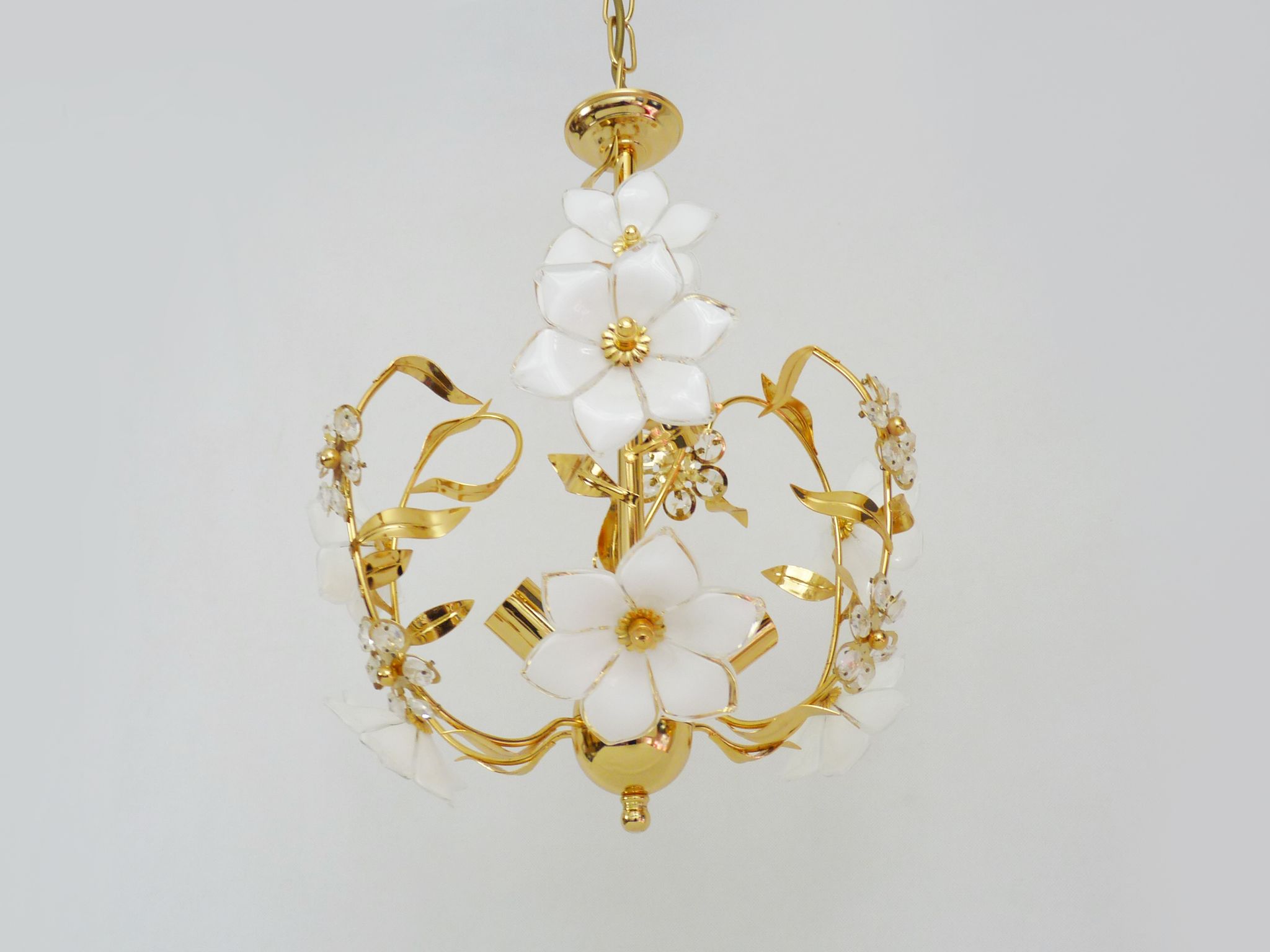 Vintage flower chandelier in Murano glass and brass with 2 burners. Year 70