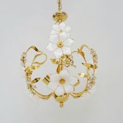 Vintage flower chandelier in Murano glass and brass with 2 burners. Year 70