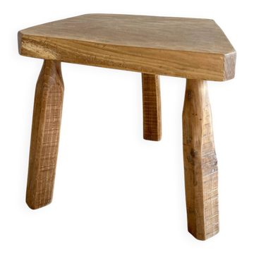 Brutalist tripod coffee table in solid olive ash wood