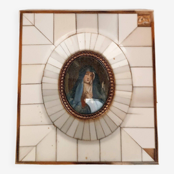 Ancienne miniature peinte Madonna sig