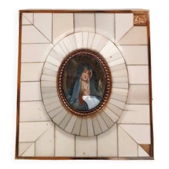 Ancienne miniature peinte Madonna sig