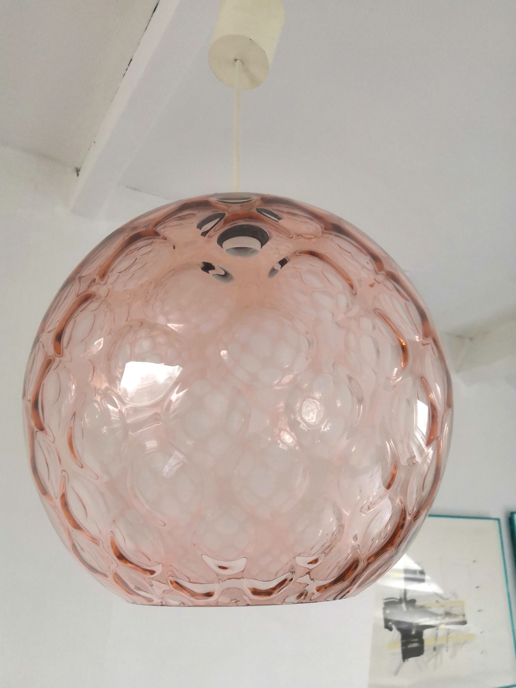 Suspension in bubble glass pink design 70s
