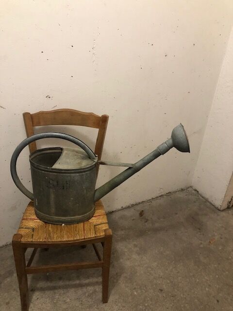 Vintage zinc watering can, copper apple