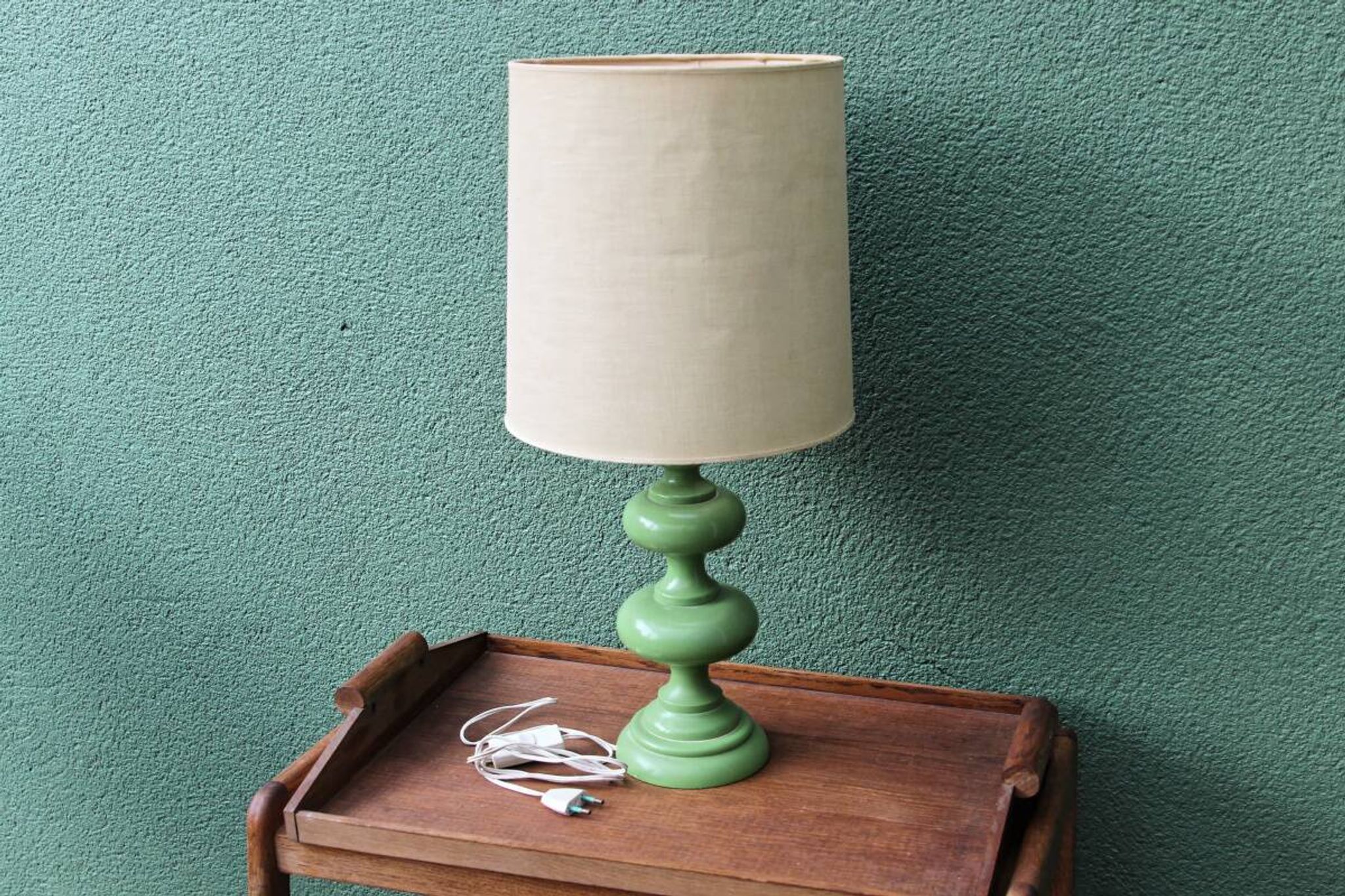 Vintage 70s lamp, turned wooden base