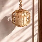 1960s Hand-Crafted Mid-Century Bamboo and Rattan Pendant Lamp, France