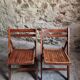 Pair of vintage French folding chairs – 1970s – beech wood chairs – rustic seats