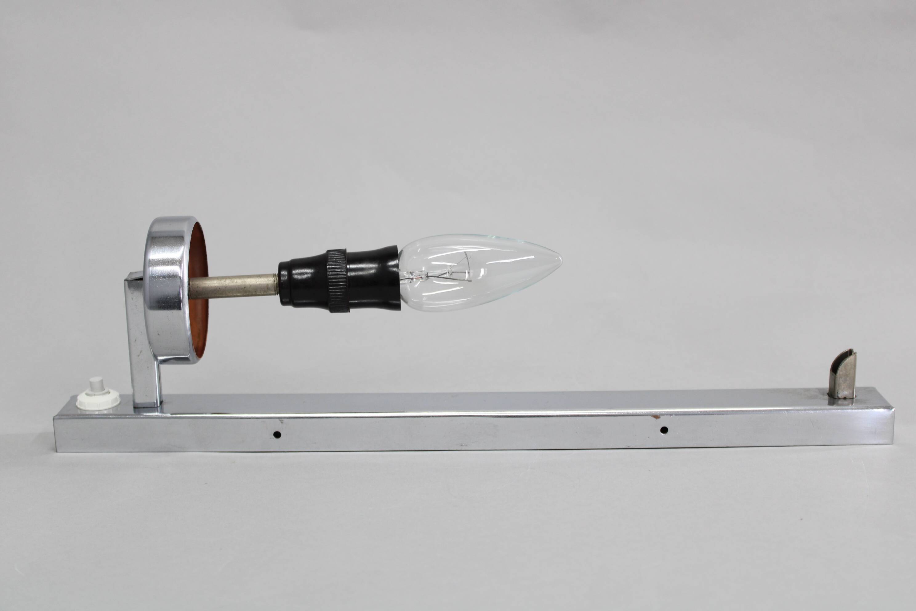 1930s Bauhaus tubular wall light, chrome & glass, Czechoslovakia
