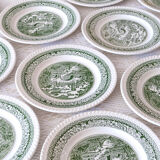 Service of vintage green plates in country English earthenware