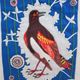Hand-embroidered blue tapestry decorated with birds and flowers 70s-80s pondicherry