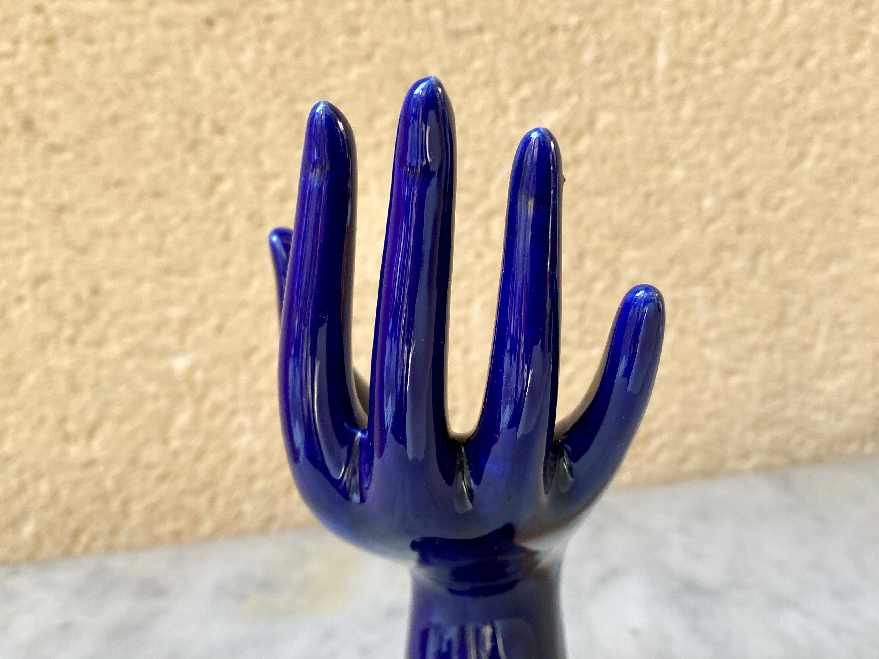 Vase baguier hand soliflore ceramic enamelled vintage 70s