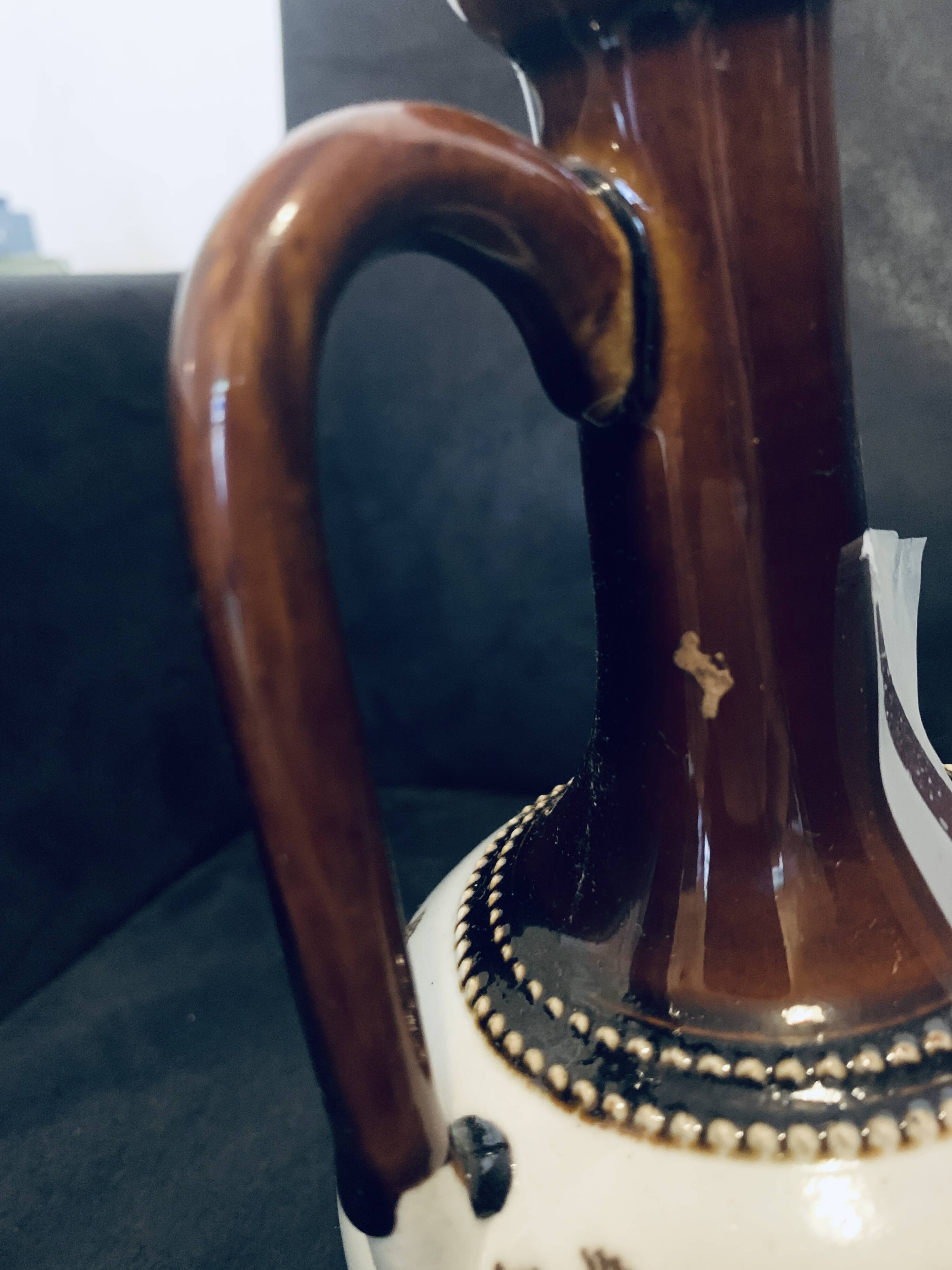 Saint Uze sandstone pitcher 1900s 19.5cm Old vintage steel earth