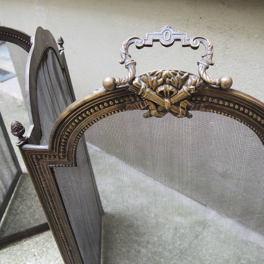 Antique 4-panel brass fire screen