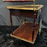 Rolling bar cart, bar trolley, bar rolling in varnished mahogany and brass