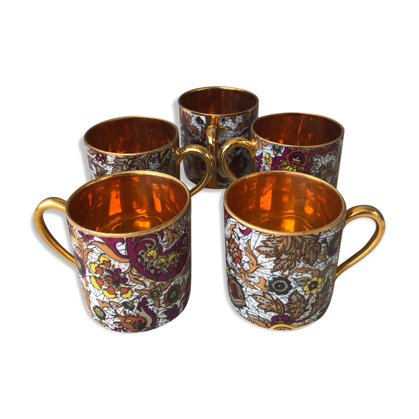 Royal porcelain coffee cups from Luxe inside copper gold cashmere pattern