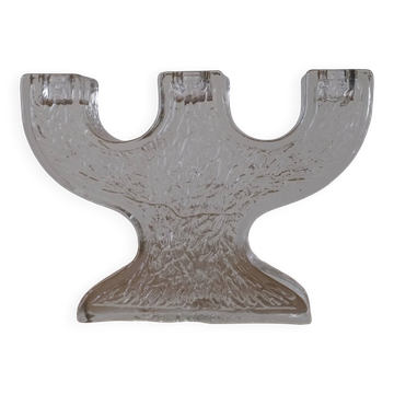 Pukeberg crystal glass candle holder "Tree" | Sweden | 1970s