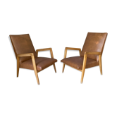 Paire de fauteuils scandinave pieds compas 1950/60