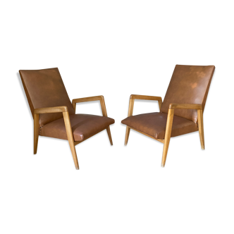 Pair of scandinavian armchairs feet compas 1950/60
