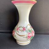 Vase Napoleon III in white opaline with floral decoration with gilding