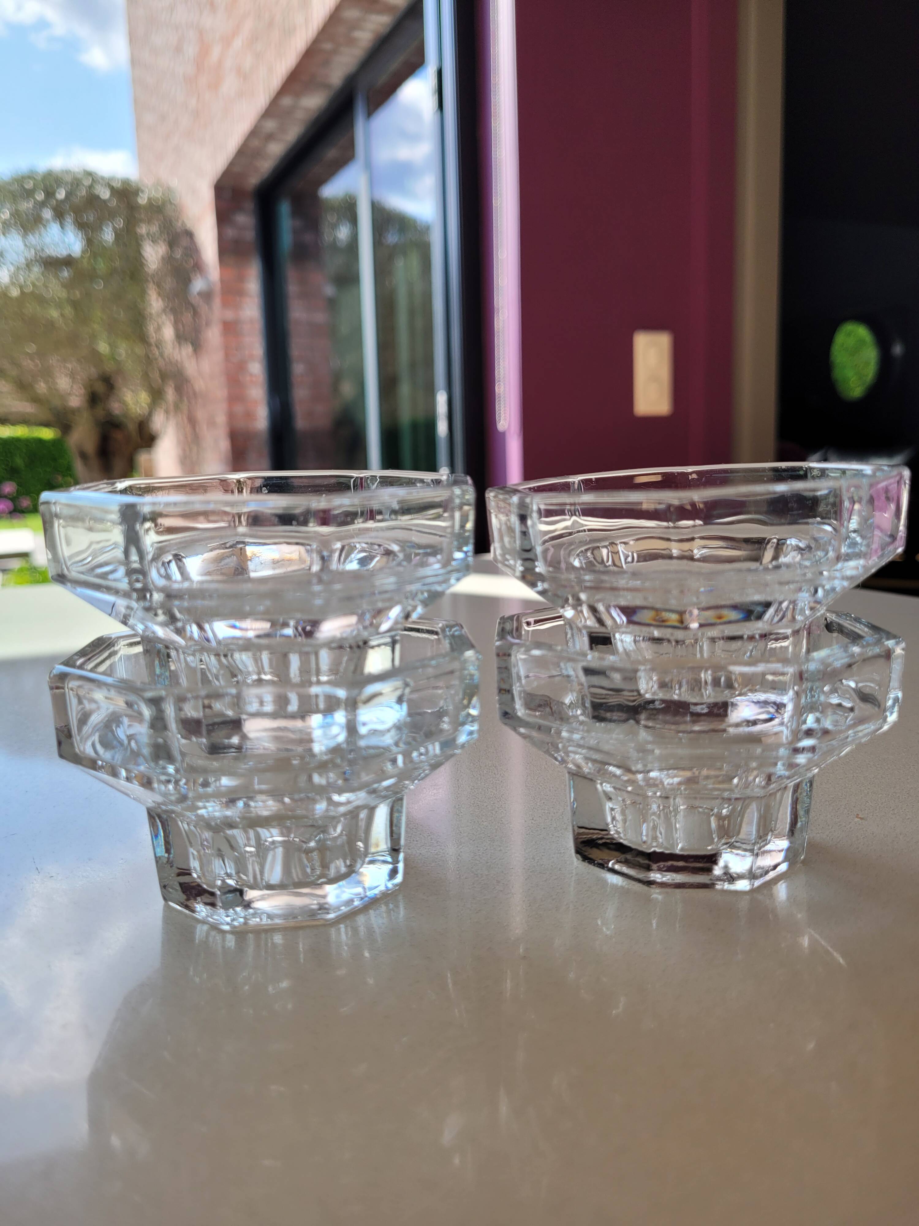 4 thick glass candle holders