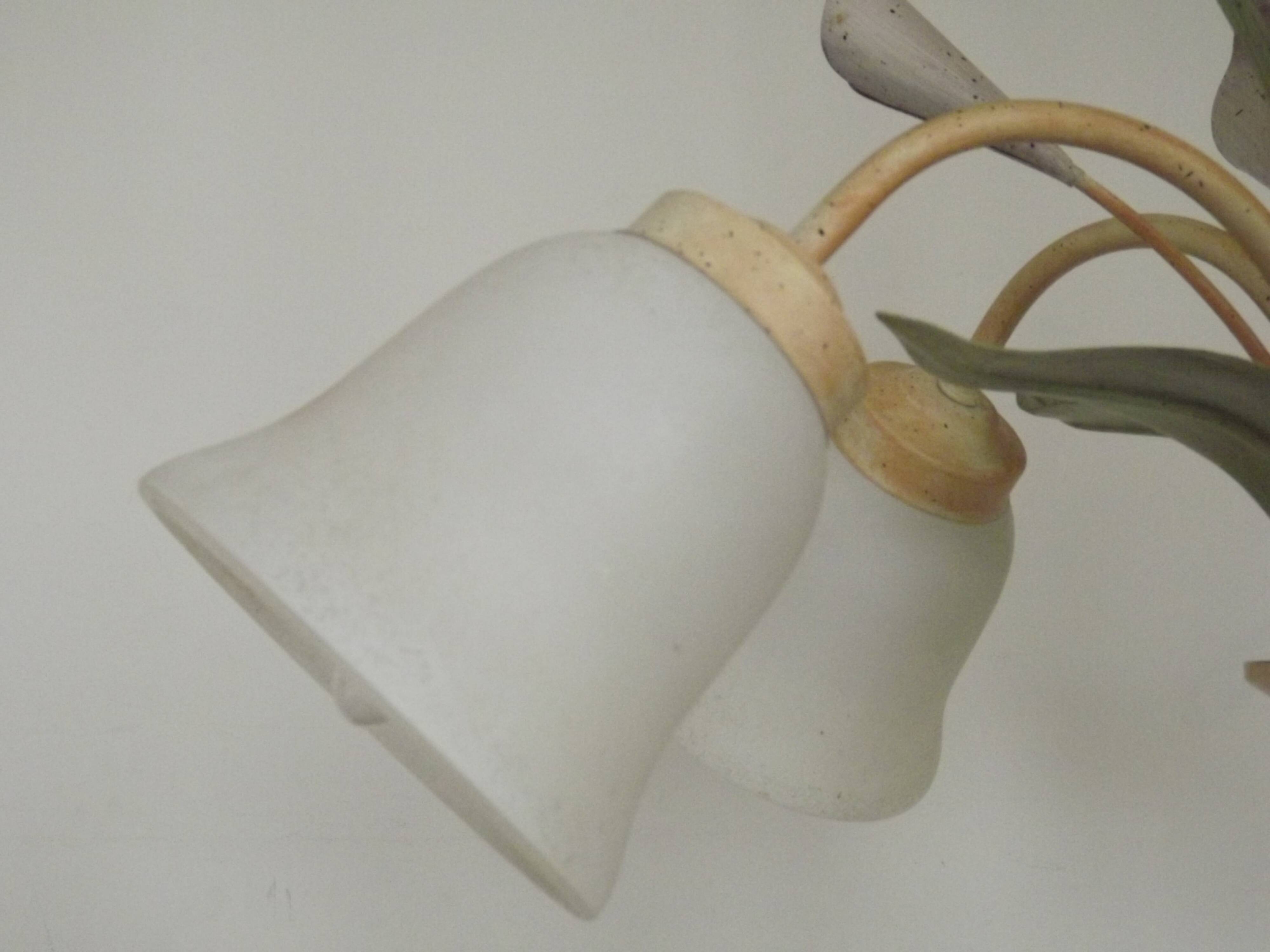 French Vintage 3 Light Lavender Lily Chandelier with Glass Shades 5480