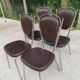 Set of 4 vintage chairs from the 60s/70s in brown faux leather with chrome compass legs.