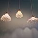 Trio of Art Deco scalloped clear glass pendant lights, 1920-30