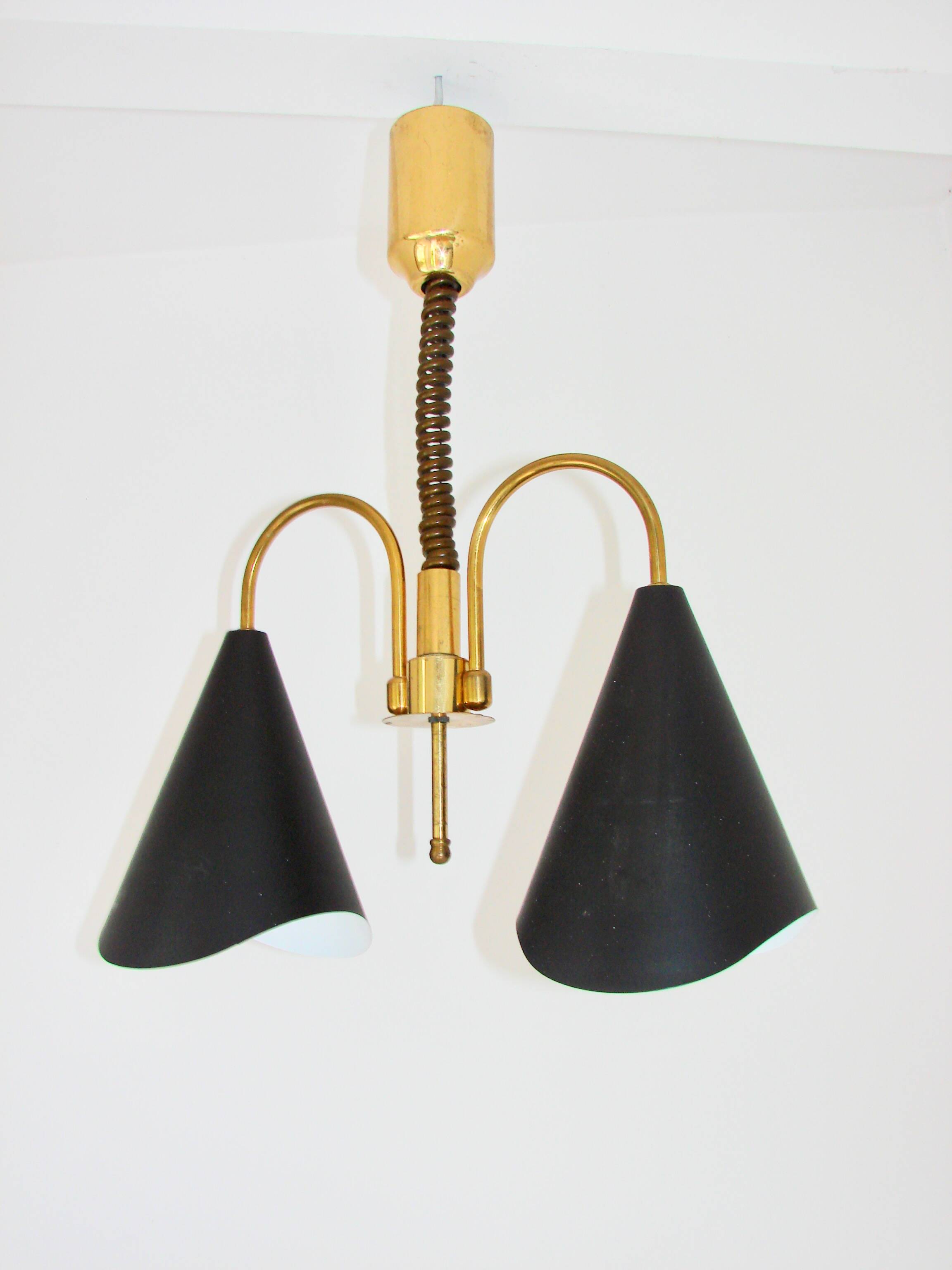 Mid-Century Modern pendant light, brass and metal, 1970s.