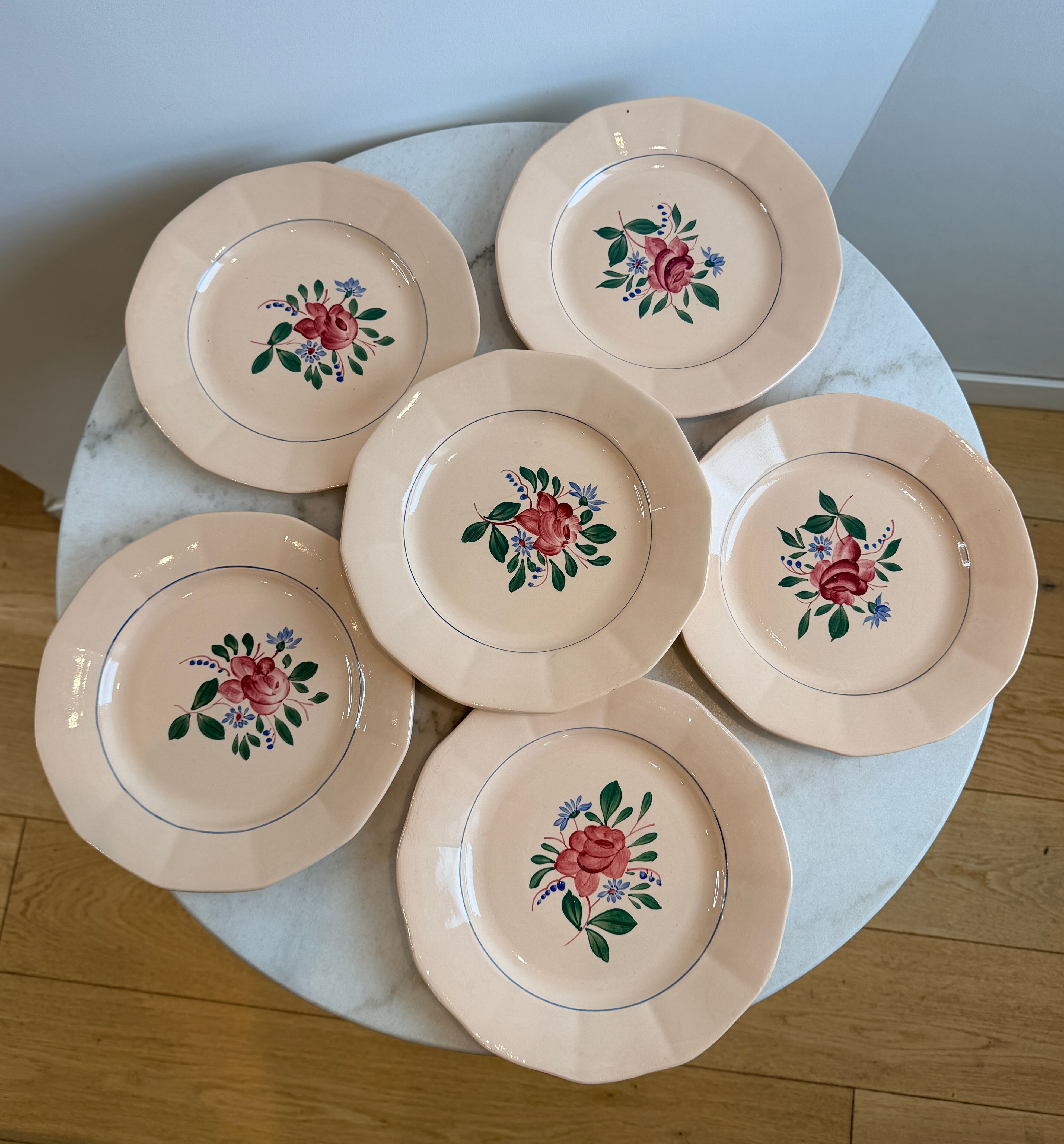 Set of 6 hand-painted flat plates