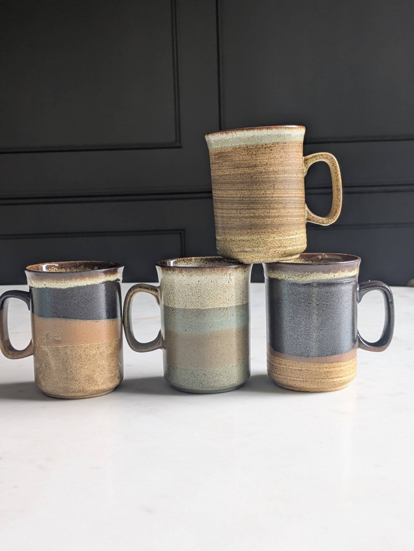 Set of brutalist mugs ''Buchan ceramics Scotland'' from the 1970s.
