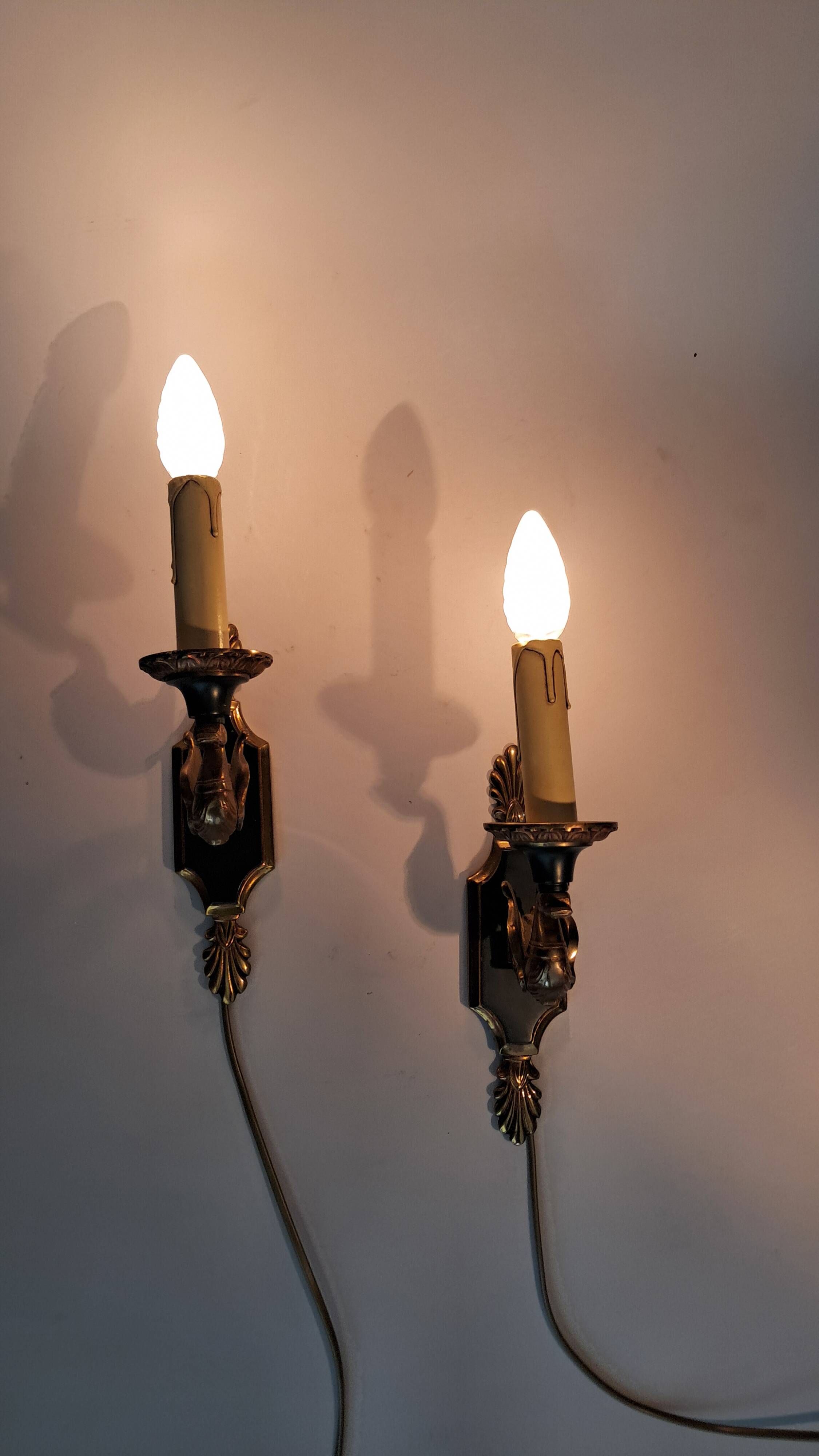 Pair of gilt bronze wall sconces by Maison Lucien Gau, Paris. Circa 1960.