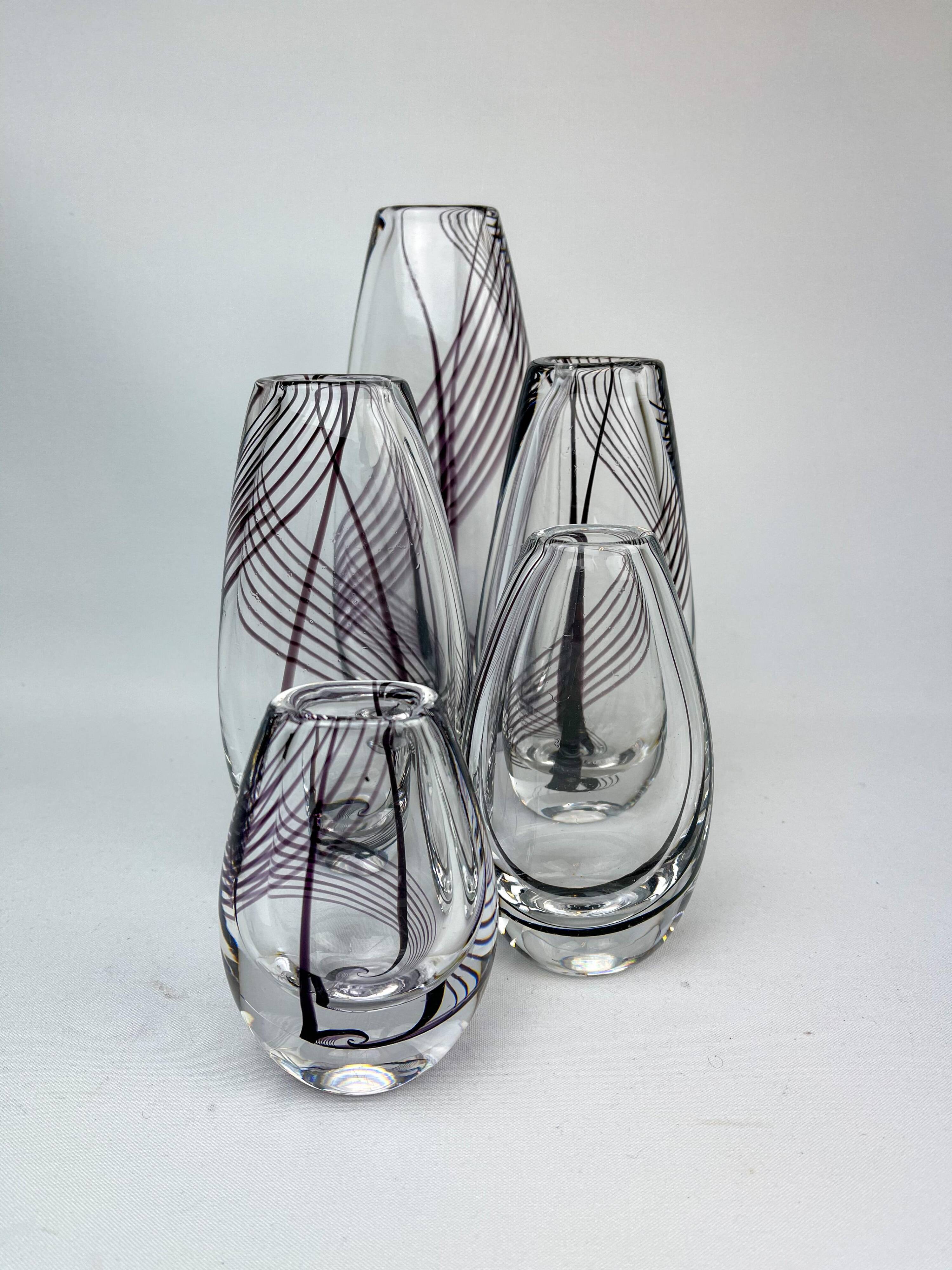 Midcentury collection of art glass vases by Vicke Lindstrand for Kosta Sweden.