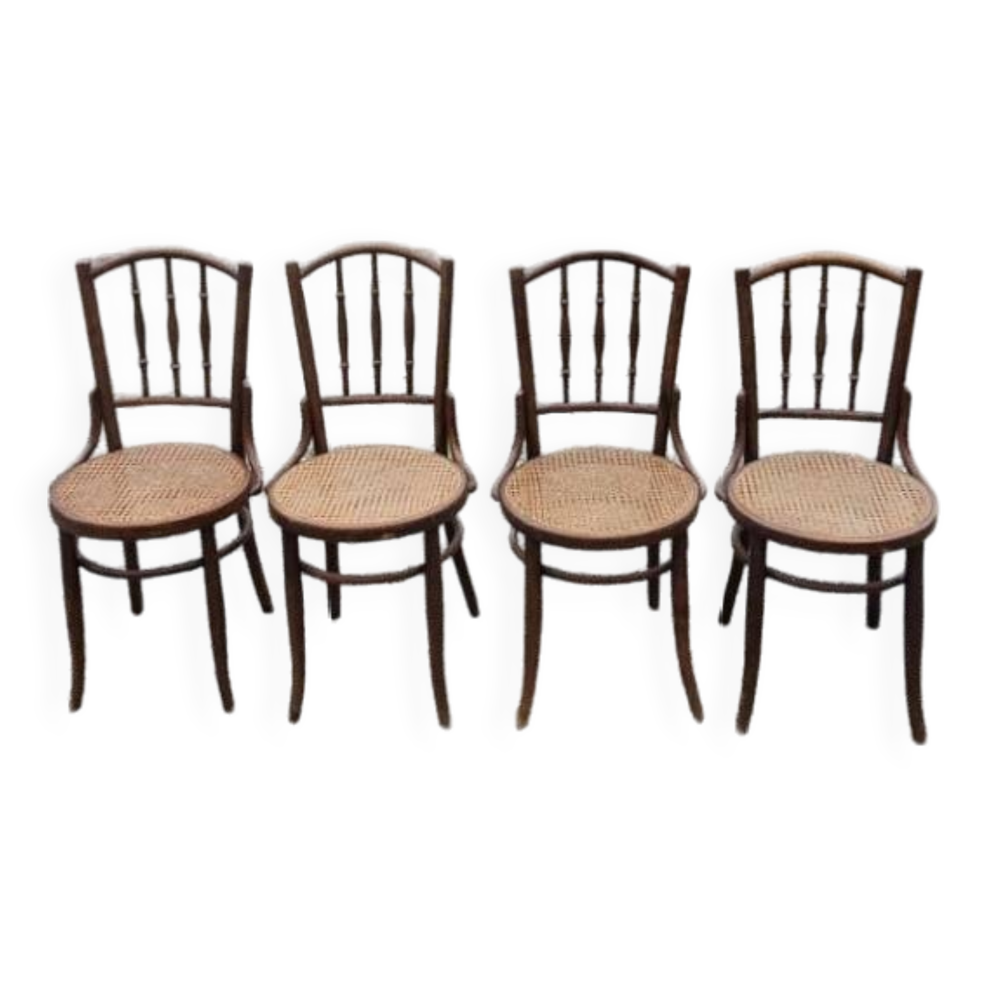 4 vintage Fischel bistro chairs in curved wood and cane