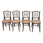 4 chaises de bistrot vintage Fischel en bois courbé et cannage