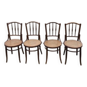 4 vintage Fischel bistro chairs in curved wood and cane