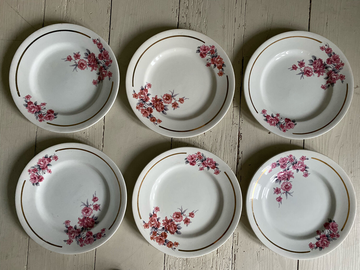 Set of 6 old flat plates Salins