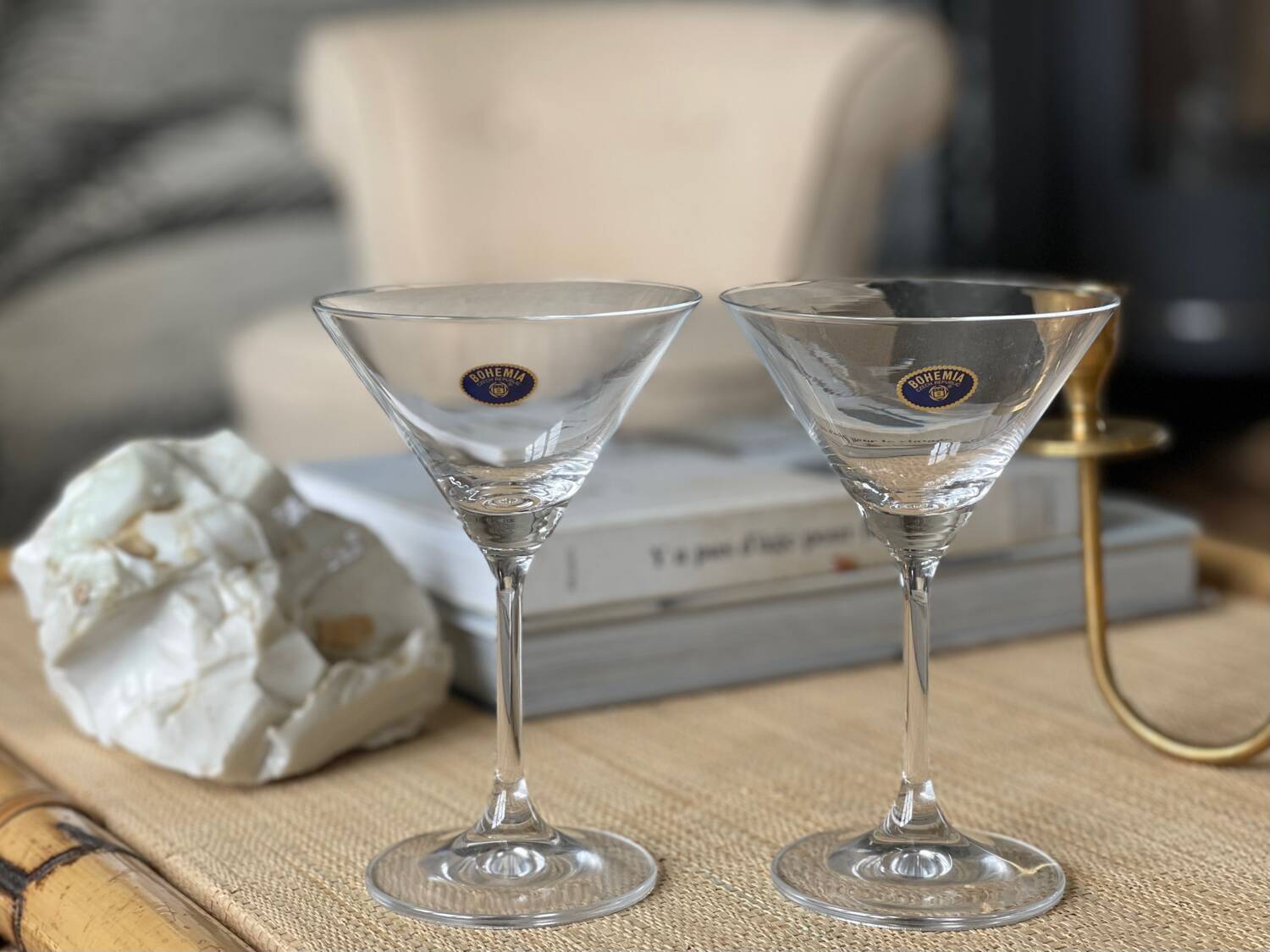6 Bohemian crystal cocktail glasses.