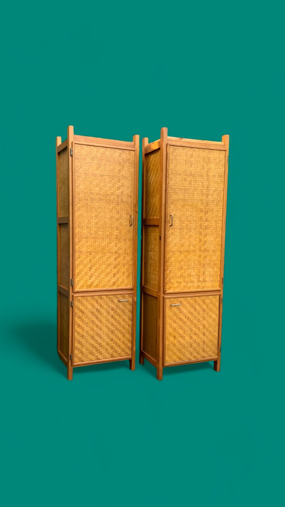 Bamboo cabinet woven and modular pine vintage 1960