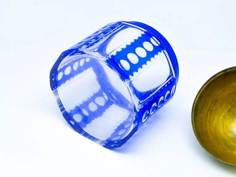 Art Deco bonbonniere, double-layered glass, brass, Germany, 1930s