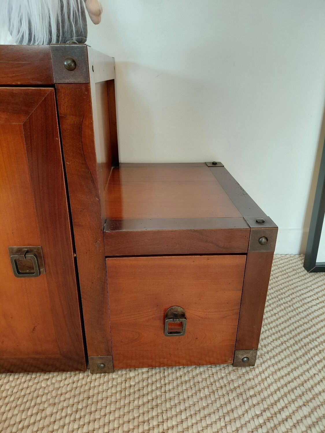 Small vintage Roche Bobois piece of furniture in Asian-style wood.