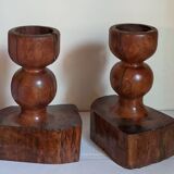 Pair of old brutalist turned solid wood candlesticks