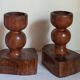 Pair of old brutalist turned solid wood candlesticks